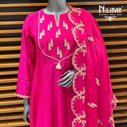 Magenta Pink Silk Anarkali Suit With Pants