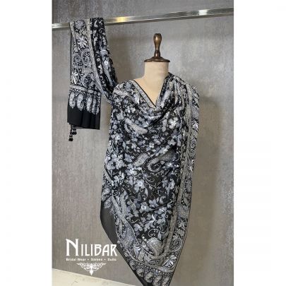 Black Georgette Thread Embroidered Shawl