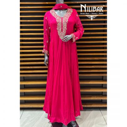 Magenta Pink Chinnon Anarkali Suit