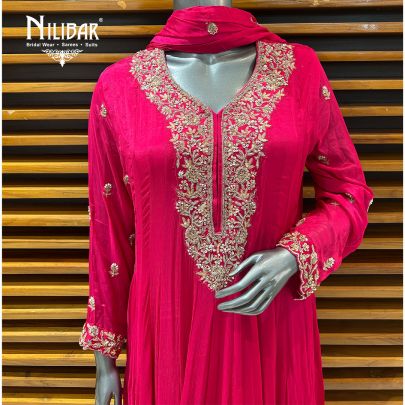 Magenta Pink Chinnon Anarkali Suit