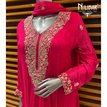 Magenta Pink Chinnon Anarkali Suit