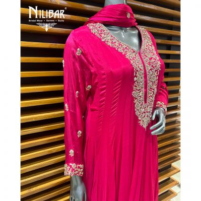 Magenta Pink Chinnon Anarkali Suit