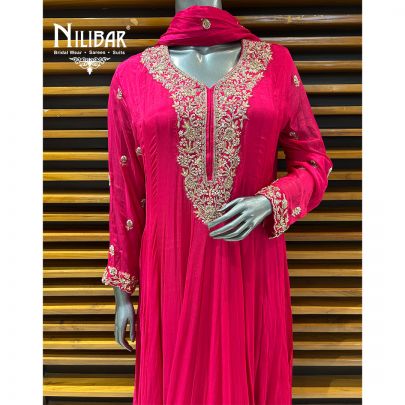 Magenta Pink Chinnon Anarkali Suit