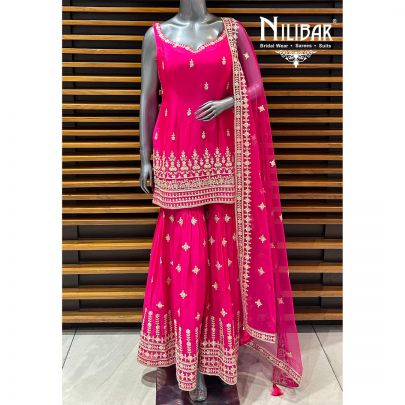 Bright Pink Chinnon Garara Suit