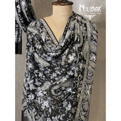 Black Georgette Thread Embroidered Shawl