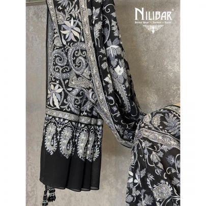 Black Georgette Thread Embroidered Shawl