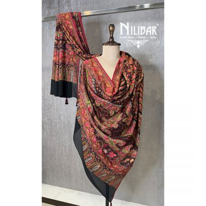 Black Georgette Thread  & Stone Embroidered Shawl