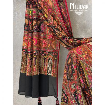 Black Georgette Thread  & Stone Embroidered Shawl