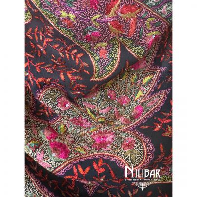 Black Georgette Thread  & Stone Embroidered Shawl
