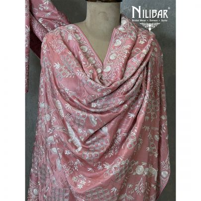 Pink Silk Thread & Stone Embroidered Shawl
