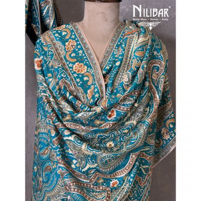 Rama Green Silk Thread & Stone Embroidered Shawl