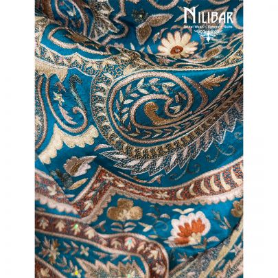 Rama Green Silk Thread & Stone Embroidered Shawl