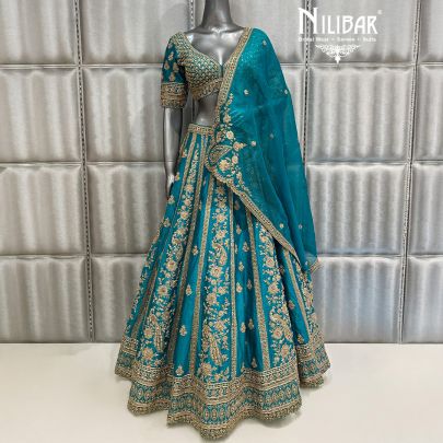 Peacock Blue Silk Bridal Lehenga