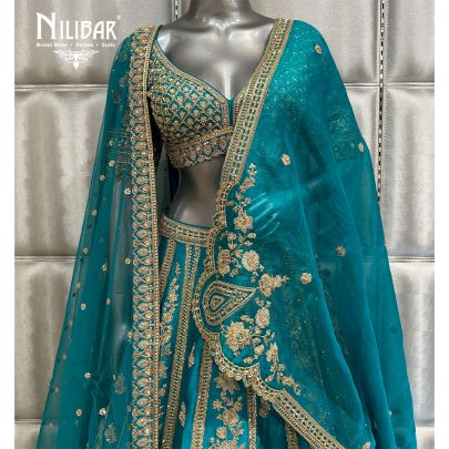 Peacock Blue Silk Bridal Lehenga