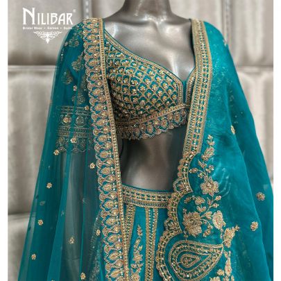 Peacock Blue Silk Bridal Lehenga