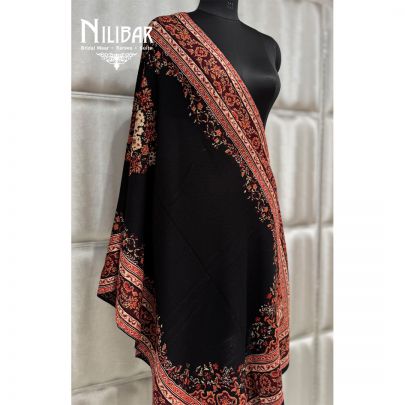 Black Pure Wool Embroidered Shawl