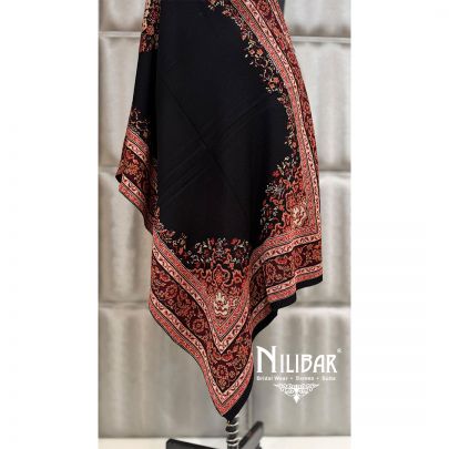 Black Pure Wool Embroidered Shawl