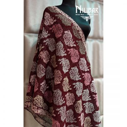 Dark Mehroon Pure Wool Embroidered Shawl