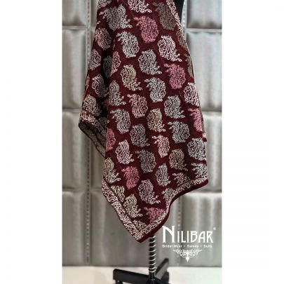 Dark Mehroon Pure Wool Embroidered Shawl