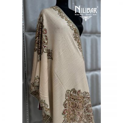 Cream Pure Wool Embroidered Shawl