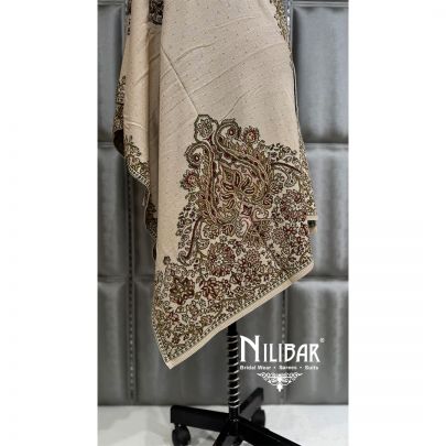 Cream Pure Wool Embroidered Shawl