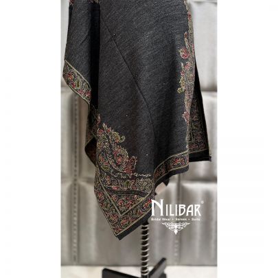 Black Pure Wool Embroidered Shawl
