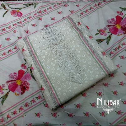 Ivory Chikankari Shirt & Bottom Paired With Dupatta