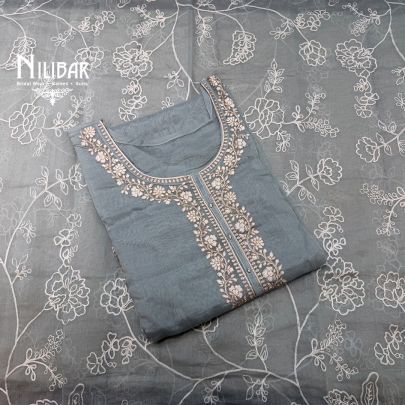 Ice Blue Mul Cotton Shirt & Bottom Paired With Dupatta