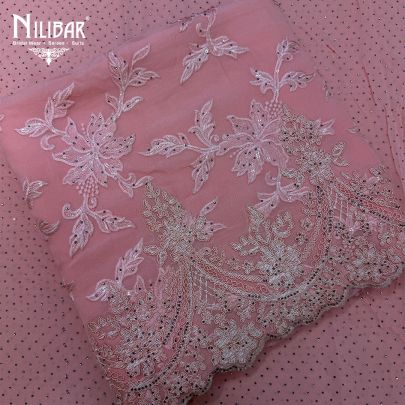 Peach Georgette Shirt & Dupatta Paired With Crepe Bottom