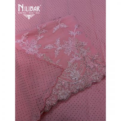 Peach Georgette Shirt & Dupatta Paired With Crepe Bottom