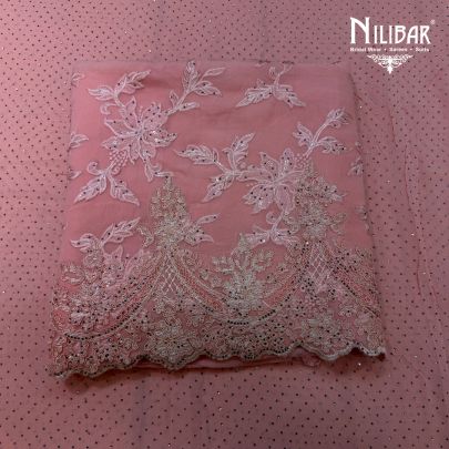 Peach Georgette Shirt & Dupatta Paired With Crepe Bottom