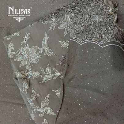 Brown Georgette Shirt & Dupatta Paired With Crepe Bottom