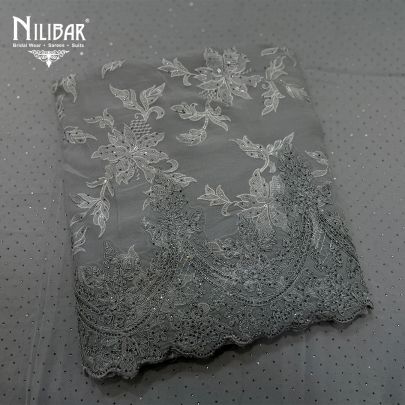 Grey Georgette Shirt & Dupatta Paired With Crepe Bottom