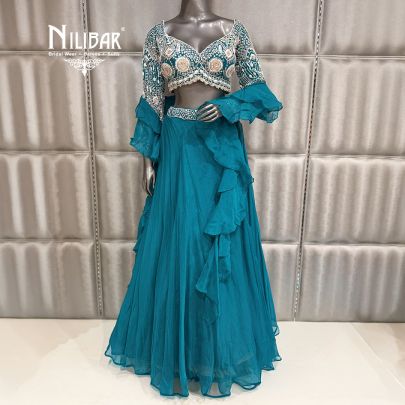 Teal Blue Georgette Lehenga
