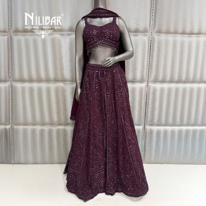 Wine Georgette Lehenga