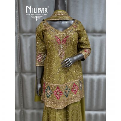 Mehandi Organza & Silk Sharara Suit
