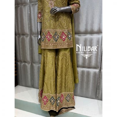 Mehandi Organza & Silk Sharara Suit