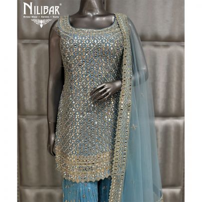 Sky Blue Chinnon Sharara Suit