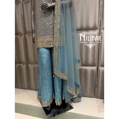Sky Blue Chinnon Sharara Suit