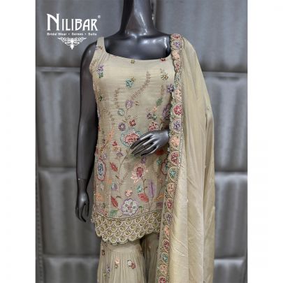 Ivory Lame Silk Sharara Suit