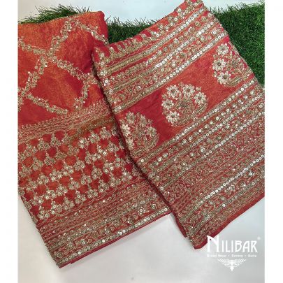 Coral Lamé Tissue Unstitched Suit