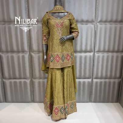 Mehandi Organza & Silk Sharara Suit