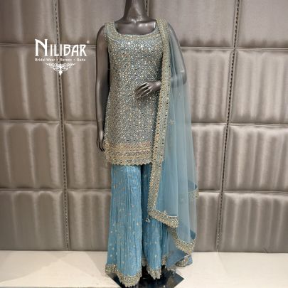 Sky Blue Chinnon Sharara Suit