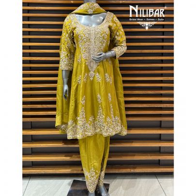 Apple Green Silk Short Anarkali Suit