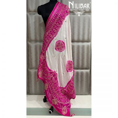 Pink & White Silk Dupatta