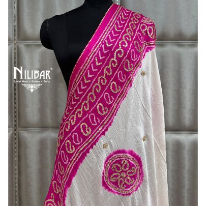 Pink & White Silk Dupatta