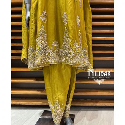Apple Green Silk Short Anarkali Suit