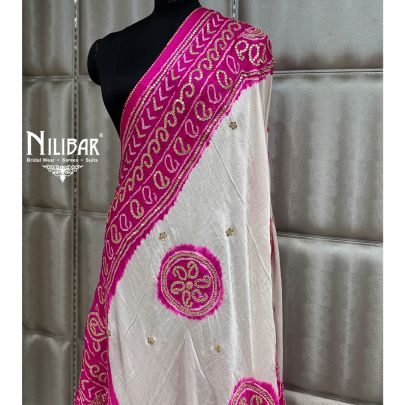 Pink & White Silk Dupatta