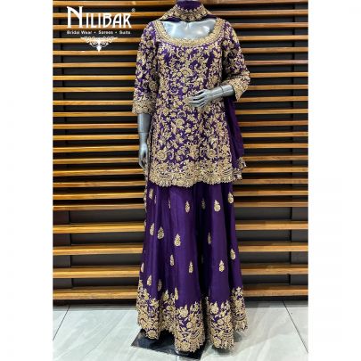 Purple Silk Flared Palazzo Suit