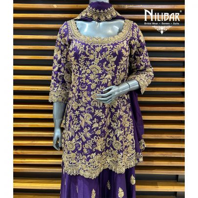 Purple Silk Flared Palazzo Suit